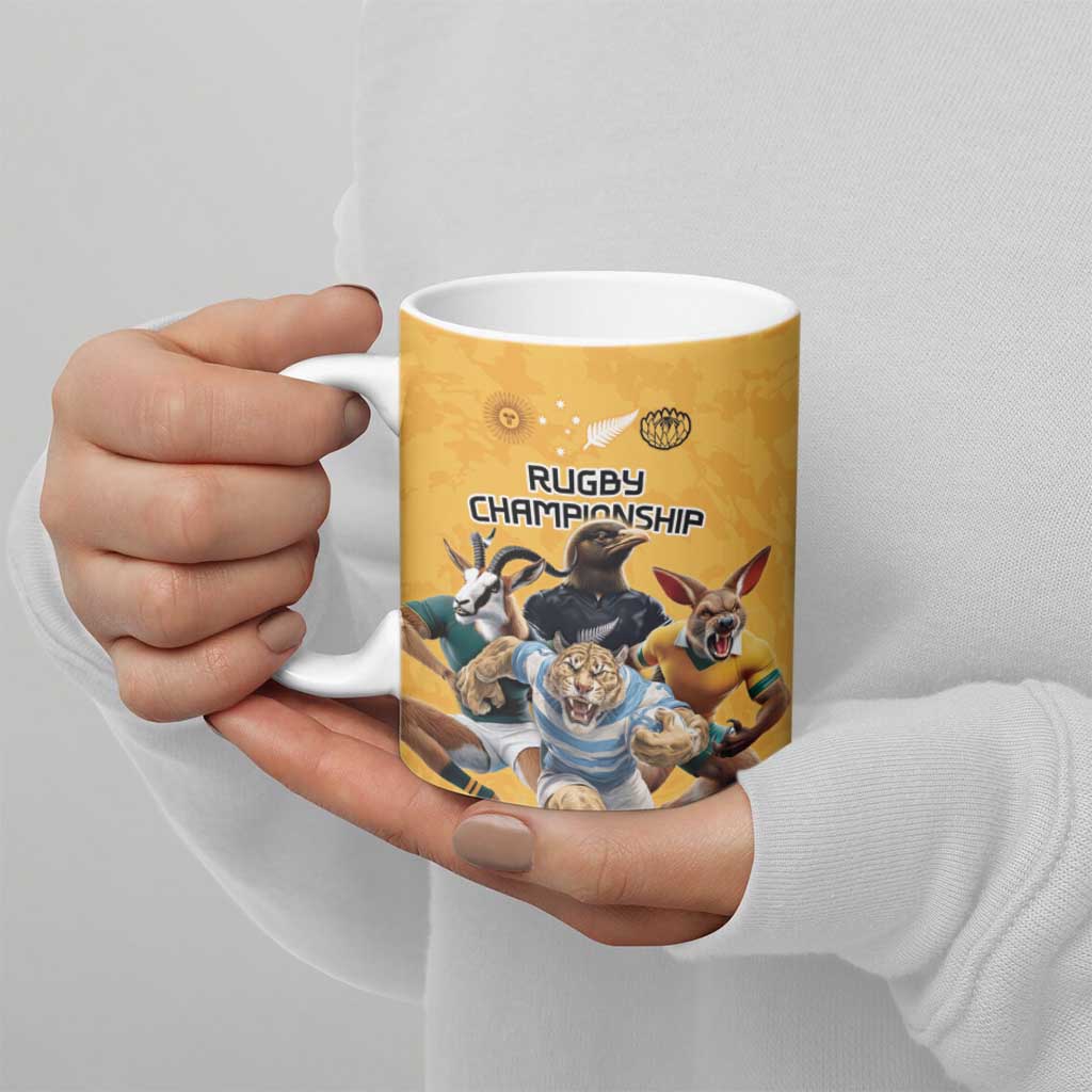 Custom Rugby Southern Hemisphere Ceramic Mug Argentina AUNZ South Africa Mascot Gold LT9 - Polynesian Pride