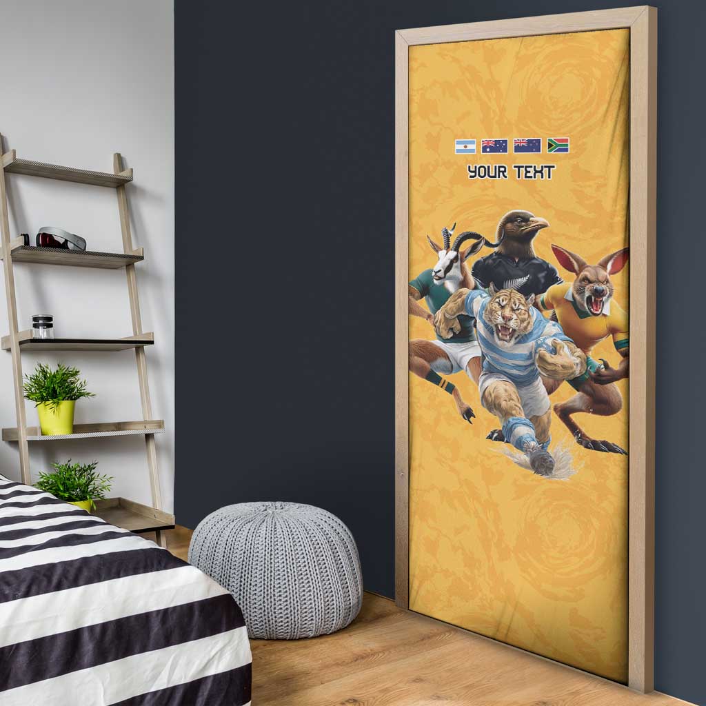 Custom Rugby Southern Hemisphere Door Cover Argentina AUNZ South Africa Mascot Gold - Polynesian Pride