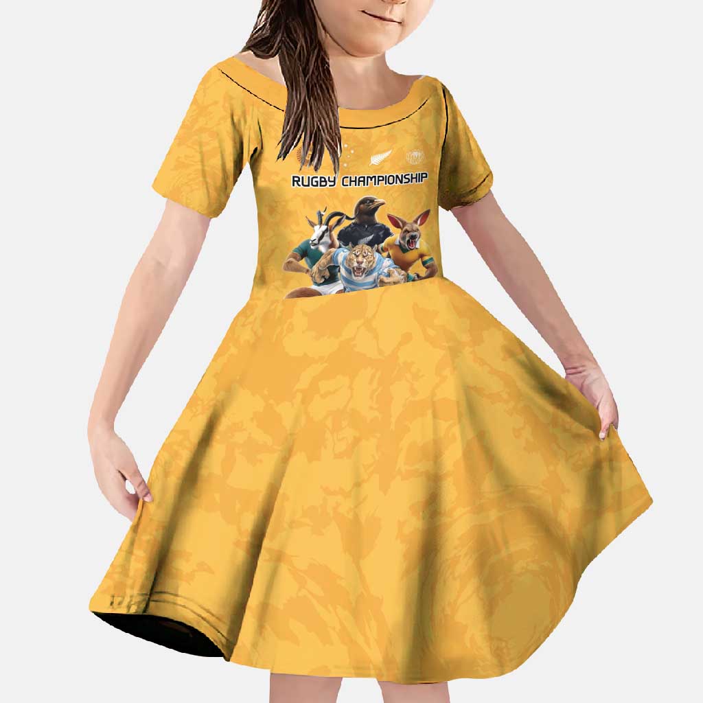 Custom Rugby Southern Hemisphere Family Matching Mermaid Dress and Hawaiian Shirt Argentina AUNZ South Africa Mascot Gold - Polynesian Pride