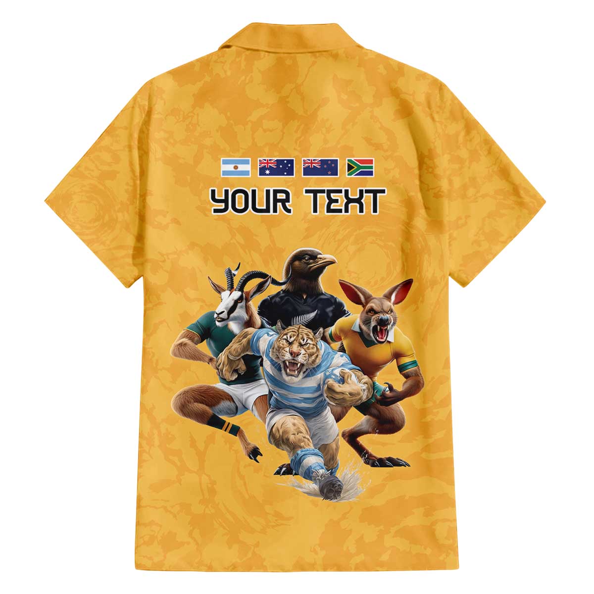 Custom Rugby Southern Hemisphere Family Matching Off The Shoulder Long Sleeve Dress and Hawaiian Shirt Argentina AUNZ South Africa Mascot Gold - Polynesian Pride