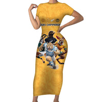 Custom Rugby Southern Hemisphere Family Matching Short Sleeve Bodycon Dress and Hawaiian Shirt Argentina AUNZ South Africa Mascot Gold - Polynesian Pride