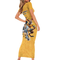 Custom Rugby Southern Hemisphere Family Matching Short Sleeve Bodycon Dress and Hawaiian Shirt Argentina AUNZ South Africa Mascot Gold - Polynesian Pride