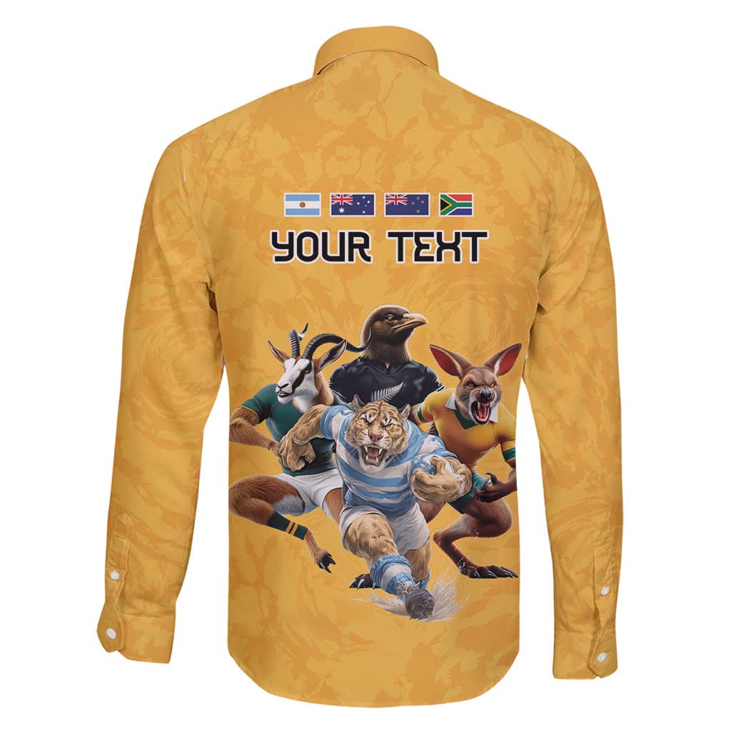 Custom Rugby Southern Hemisphere Family Matching Summer Maxi Dress and Hawaiian Shirt Argentina AUNZ South Africa Mascot Gold - Polynesian Pride