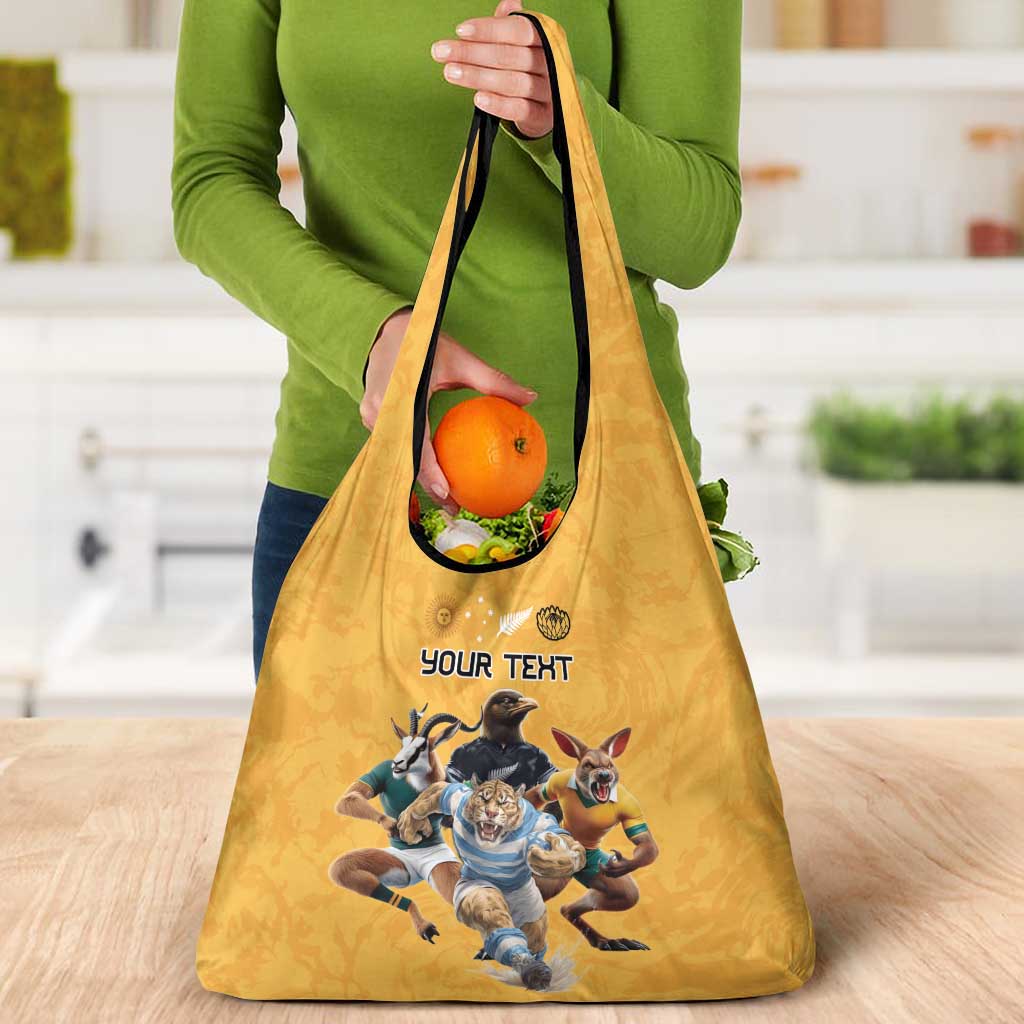 Custom Rugby Southern Hemisphere Grocery Bag Argentina AUNZ South Africa Mascot Gold - Polynesian Pride