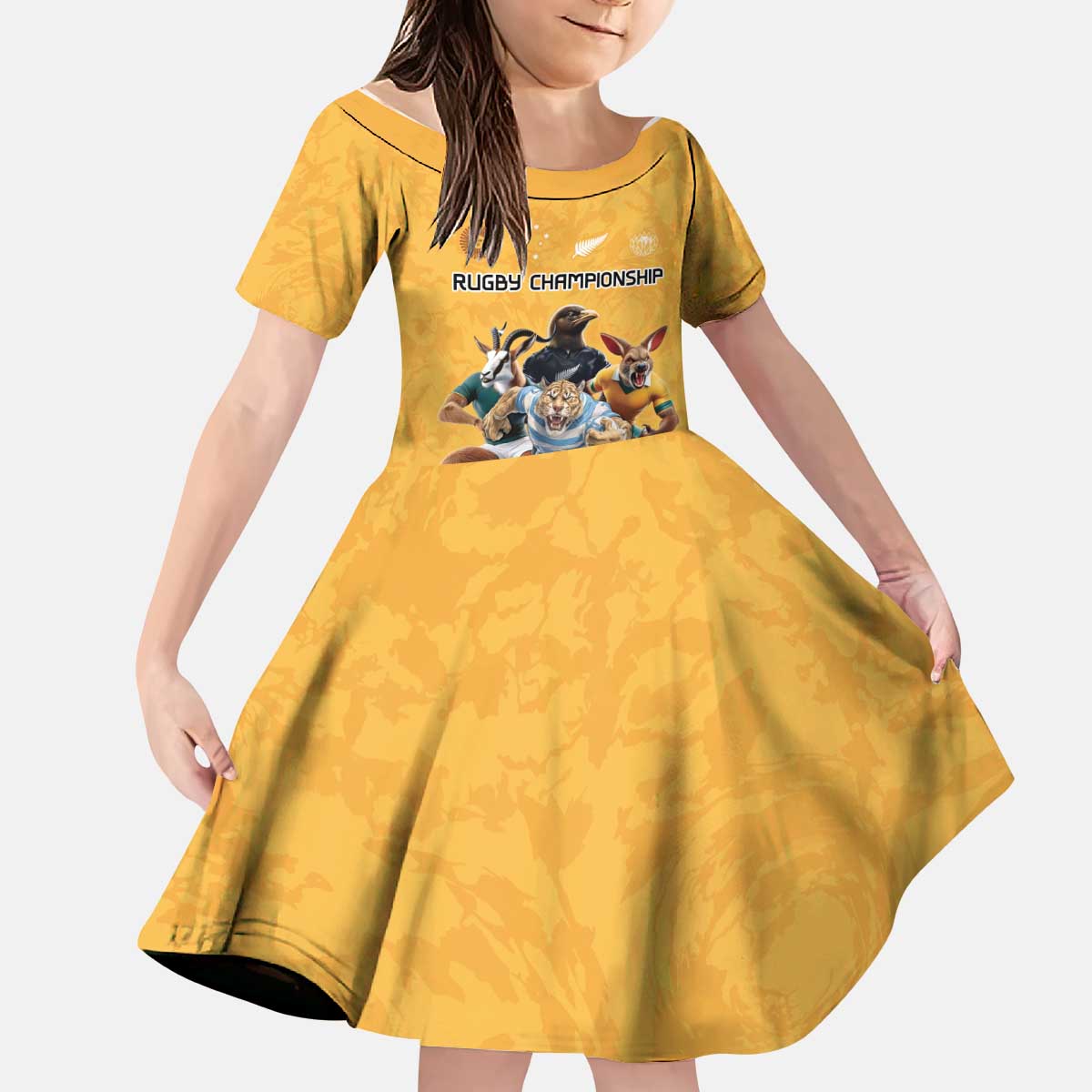 Custom Rugby Southern Hemisphere Kid Short Sleeve Dress Argentina AUNZ South Africa Mascot Gold - Polynesian Pride