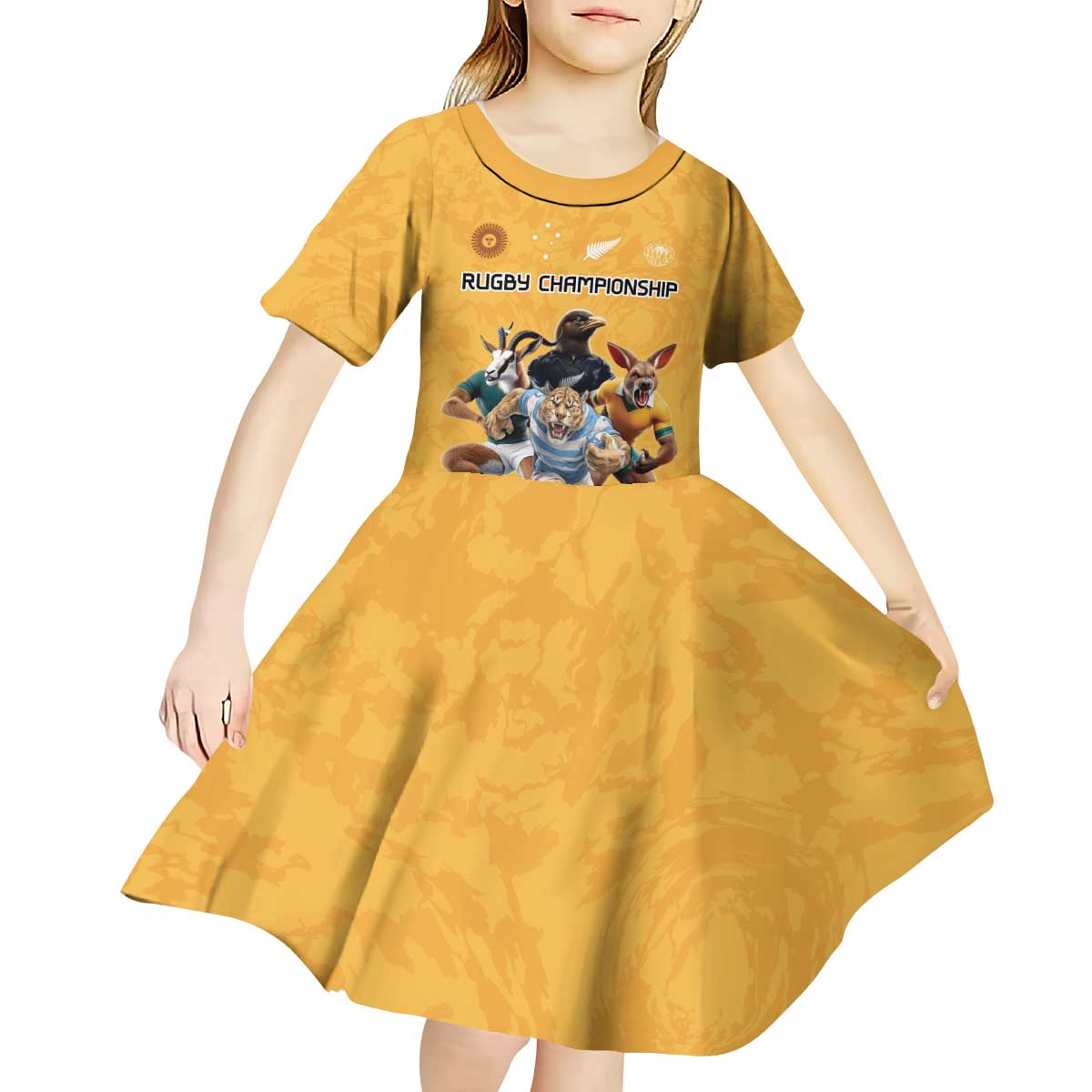 Custom Rugby Southern Hemisphere Kid Short Sleeve Dress Argentina AUNZ South Africa Mascot Gold - Polynesian Pride