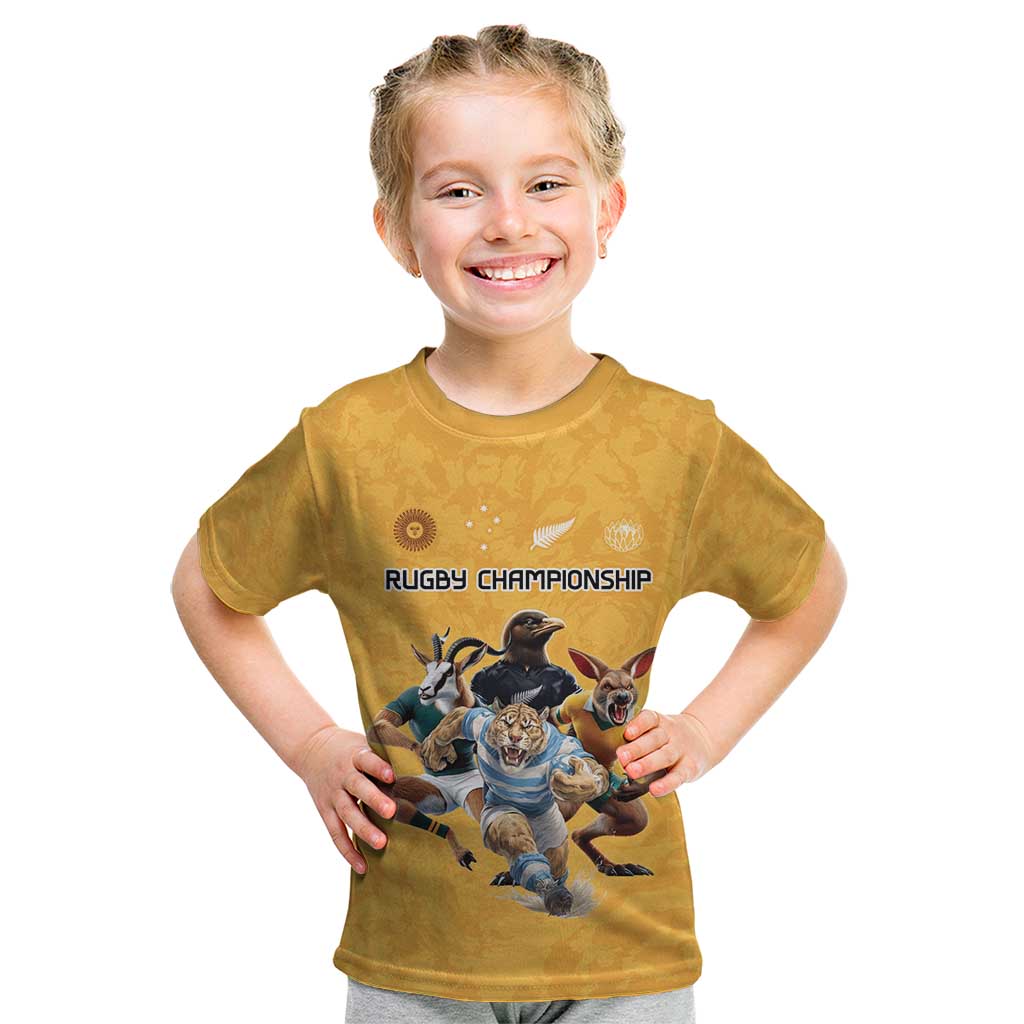Custom Rugby Southern Hemisphere Kid T Shirt Argentina AUNZ South Africa Mascot Gold - Polynesian Pride
