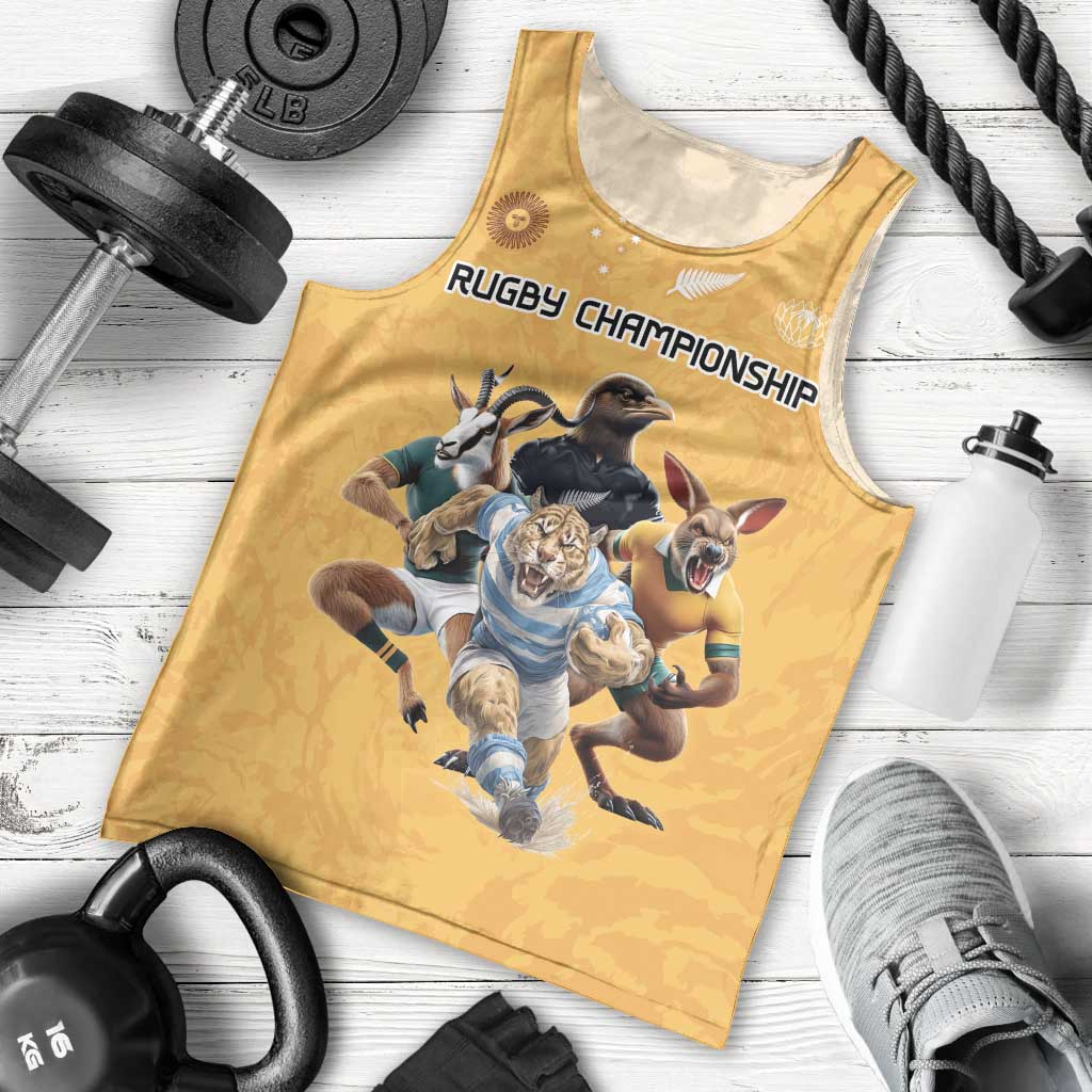 Custom Rugby Southern Hemisphere Men Tank Top Argentina AUNZ South Africa Mascot Gold - Polynesian Pride