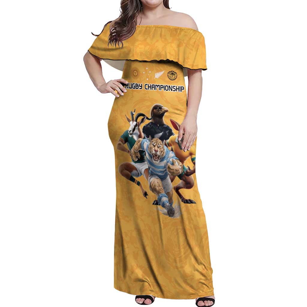 Custom Rugby Southern Hemisphere Off Shoulder Maxi Dress Argentina AUNZ South Africa Mascot Gold - Polynesian Pride