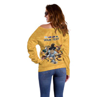 Custom Rugby Southern Hemisphere Off Shoulder Sweater Argentina AUNZ South Africa Mascot Gold - Polynesian Pride