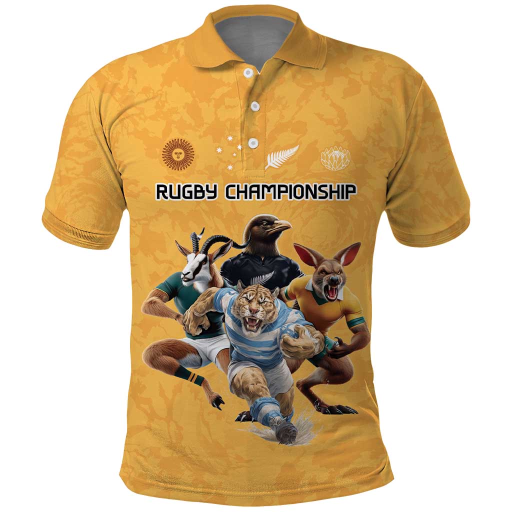 Custom Rugby Southern Hemisphere Polo Shirt Argentina AUNZ South Africa Mascot Gold - Polynesian Pride