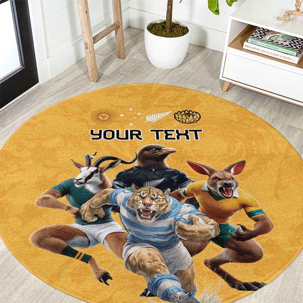 Custom Rugby Southern Hemisphere Round Carpet Argentina AUNZ South Africa Mascot Gold LT9 Gold - Polynesian Pride
