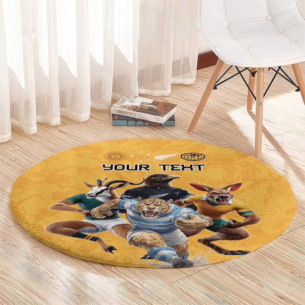 Custom Rugby Southern Hemisphere Round Carpet Argentina AUNZ South Africa Mascot Gold LT9 - Polynesian Pride