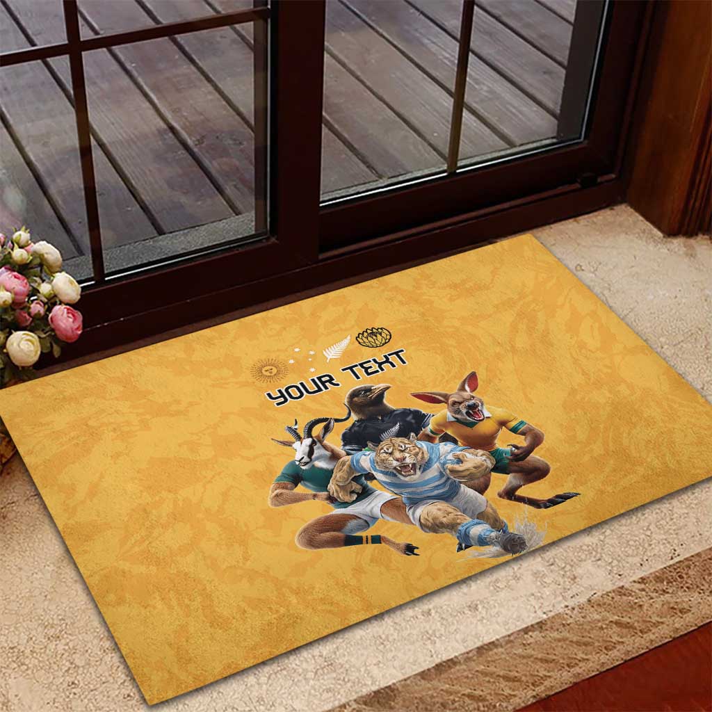 Custom Rugby Southern Hemisphere Rubber Doormat Argentina AUNZ South Africa Mascot Gold - Polynesian Pride