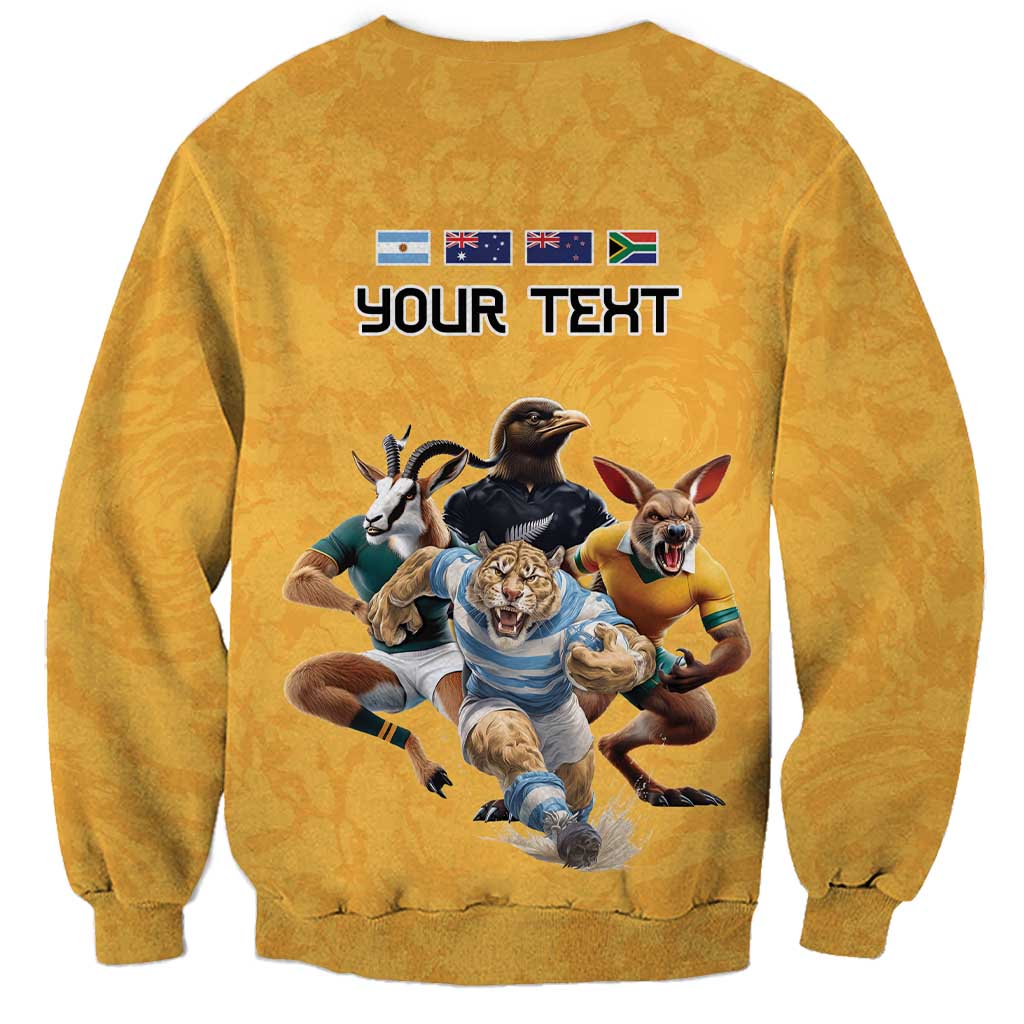 Custom Rugby Southern Hemisphere Sweatshirt Argentina AUNZ South Africa Mascot Gold - Polynesian Pride