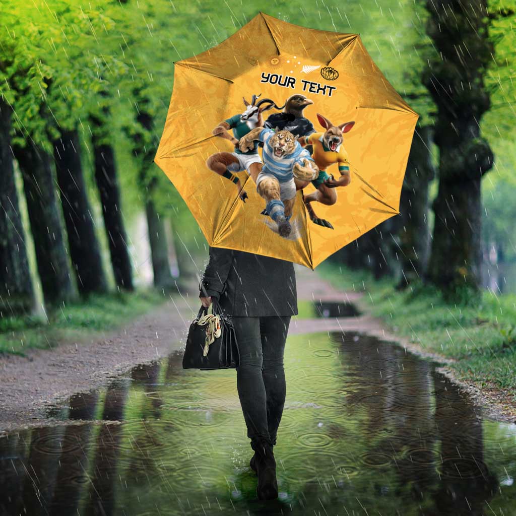 Custom Rugby Southern Hemisphere Umbrella Argentina AUNZ South Africa Mascot Gold - Polynesian Pride