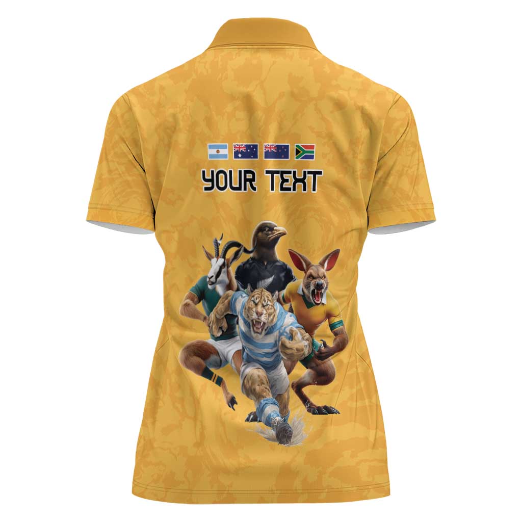 Custom Rugby Southern Hemisphere Women Polo Shirt Argentina AUNZ South Africa Mascot Gold - Polynesian Pride