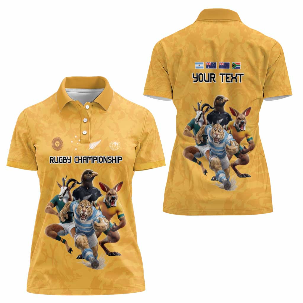 Custom Rugby Southern Hemisphere Women Polo Shirt Argentina AUNZ South Africa Mascot Gold - Polynesian Pride