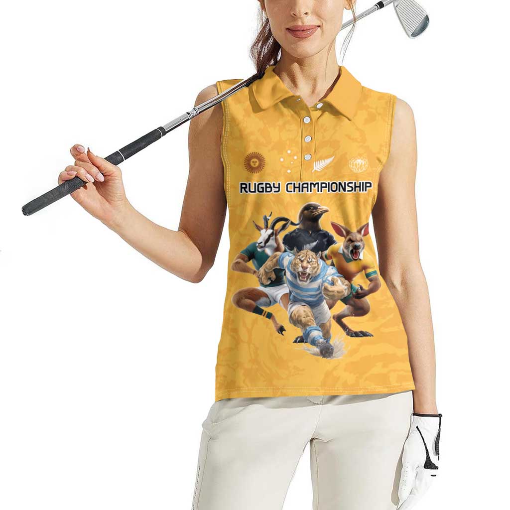 Custom Rugby Southern Hemisphere Women Sleeveless Polo Shirt Argentina AUNZ South Africa Mascot Gold - Polynesian Pride