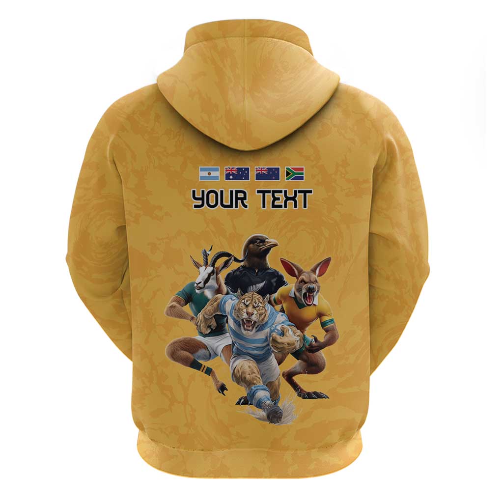 Custom Rugby Southern Hemisphere Zip Hoodie Argentina AUNZ South Africa Mascot Gold - Polynesian Pride