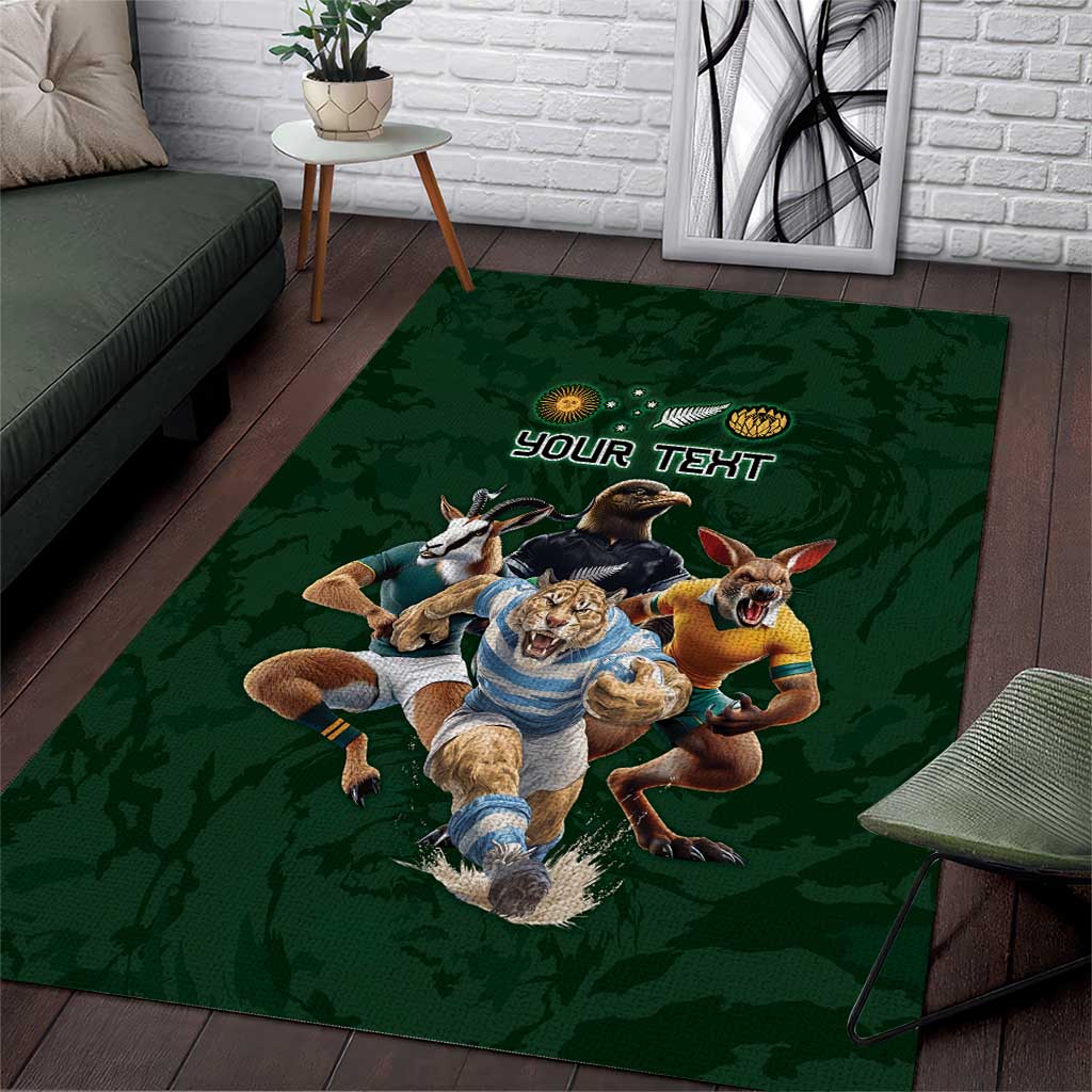 Custom Rugby Southern Hemisphere Area Rug Argentina AUNZ South Africa Mascot Green - Polynesian Pride