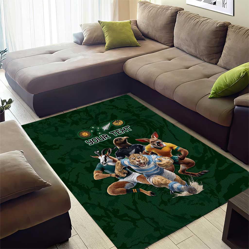 Custom Rugby Southern Hemisphere Area Rug Argentina AUNZ South Africa Mascot Green - Polynesian Pride