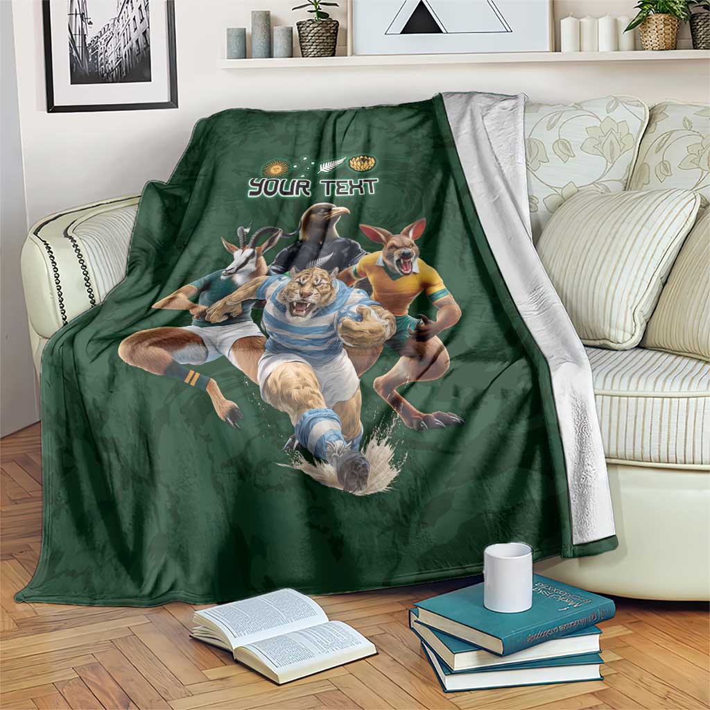 Custom Rugby Southern Hemisphere Blanket Argentina AUNZ South Africa Mascot Green LT9 Green - Polynesian Pride