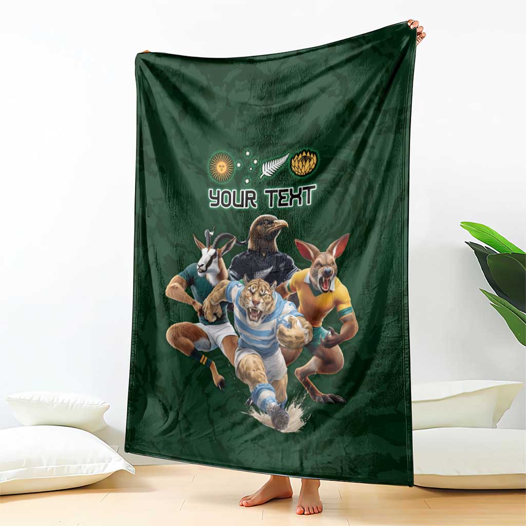 Custom Rugby Southern Hemisphere Blanket Argentina AUNZ South Africa Mascot Green LT9 - Polynesian Pride