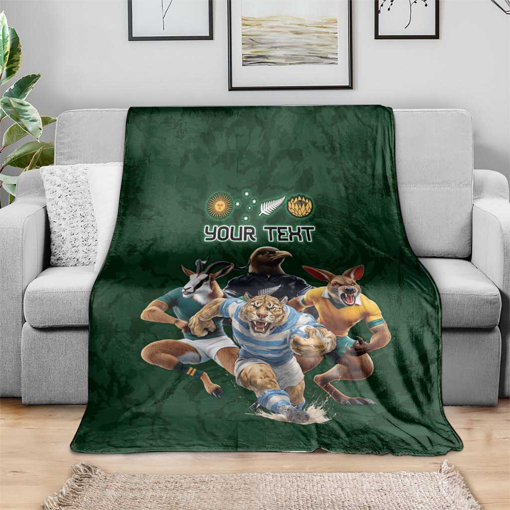 Custom Rugby Southern Hemisphere Blanket Argentina AUNZ South Africa Mascot Green LT9 - Polynesian Pride