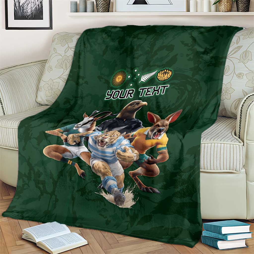 Custom Rugby Southern Hemisphere Blanket Argentina AUNZ South Africa Mascot Green LT9 - Polynesian Pride