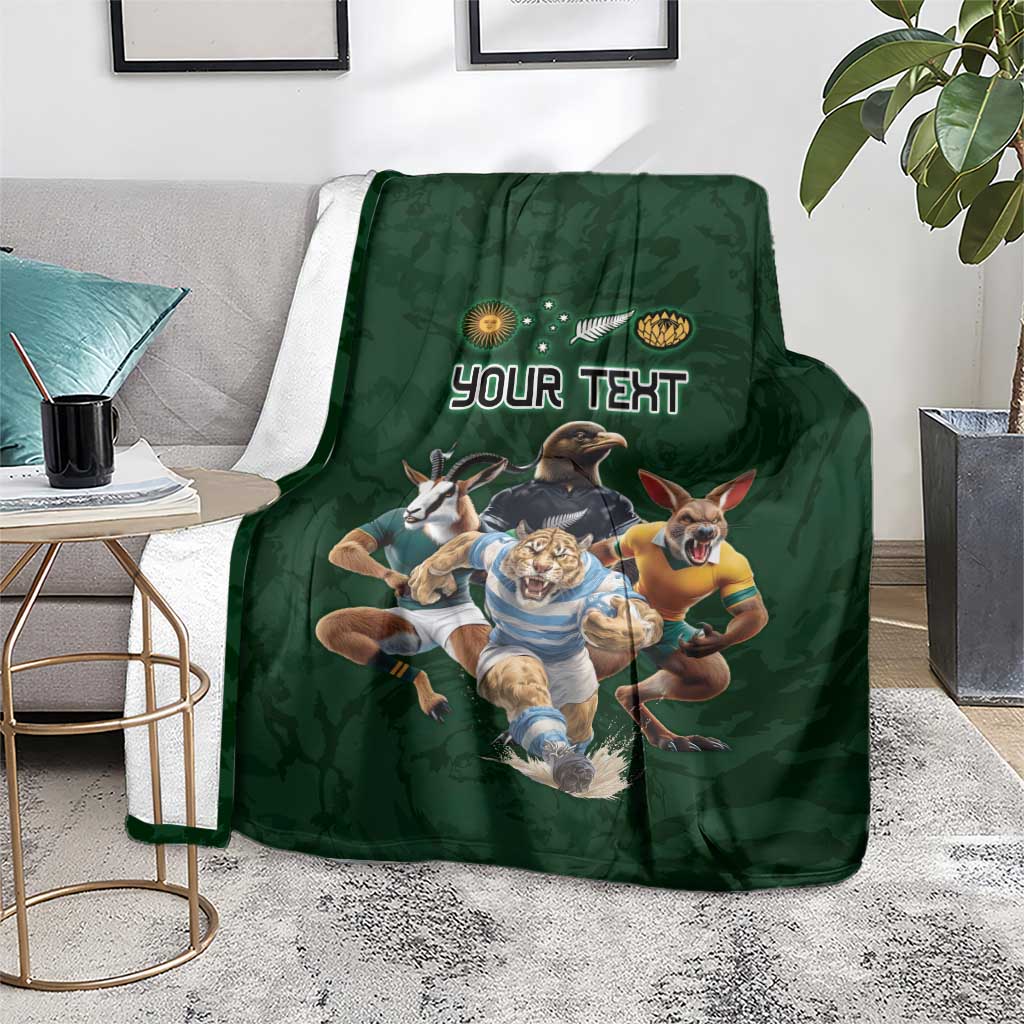 Custom Rugby Southern Hemisphere Blanket Argentina AUNZ South Africa Mascot Green LT9 - Polynesian Pride