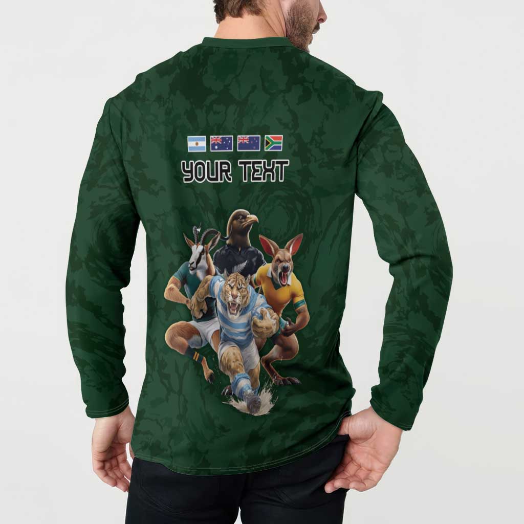 Custom Rugby Southern Hemisphere Button Sweatshirt Argentina AUNZ South Africa Mascot Green - Polynesian Pride