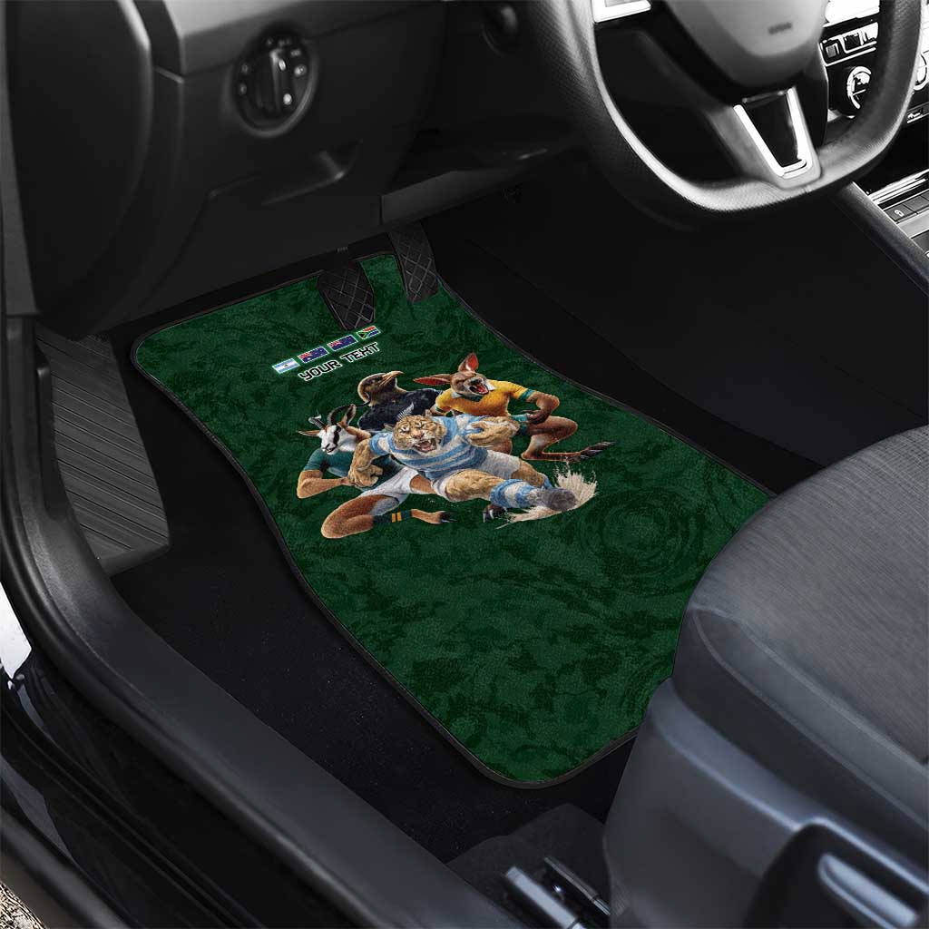 Custom Rugby Southern Hemisphere Car Mats Argentina AUNZ South Africa Mascot Green - Polynesian Pride