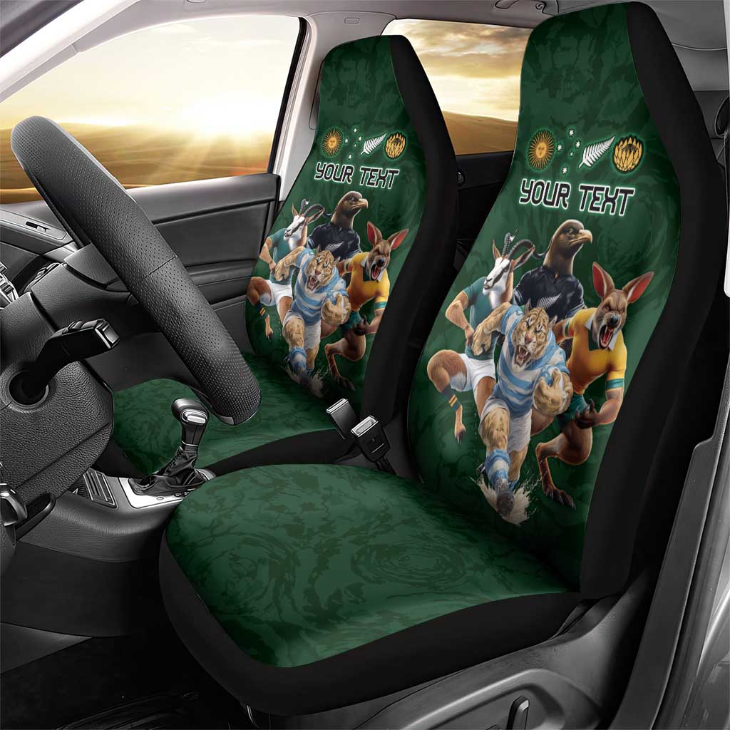 Custom Rugby Southern Hemisphere Car Seat Cover Argentina AUNZ South Africa Mascot Green - Polynesian Pride