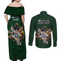 Custom Rugby Southern Hemisphere Couples Matching Off Shoulder Maxi Dress and Long Sleeve Button Shirt Argentina AUNZ South Africa Mascot Green - Polynesian Pride