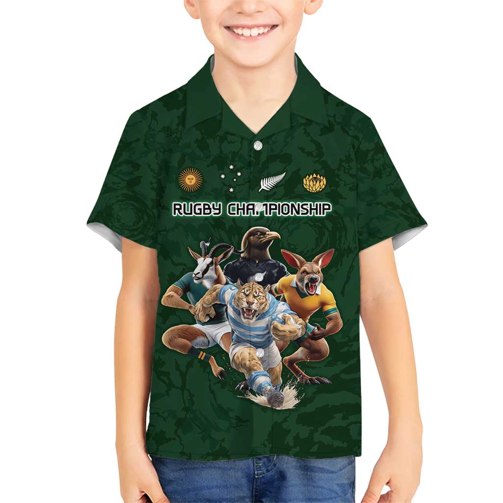 Custom Rugby Southern Hemisphere Family Matching Long Sleeve Bodycon Dress and Hawaiian Shirt Argentina AUNZ South Africa Mascot Green - Polynesian Pride