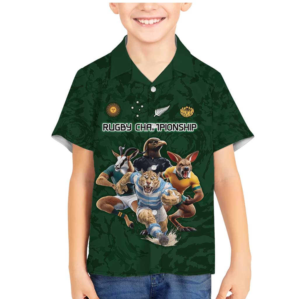 Custom Rugby Southern Hemisphere Family Matching Mermaid Dress and Hawaiian Shirt Argentina AUNZ South Africa Mascot Green - Polynesian Pride