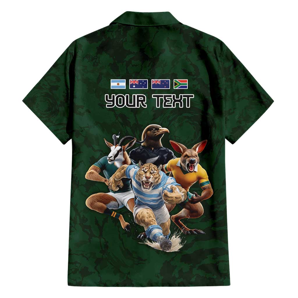 Custom Rugby Southern Hemisphere Family Matching Short Sleeve Bodycon Dress and Hawaiian Shirt Argentina AUNZ South Africa Mascot Green - Polynesian Pride