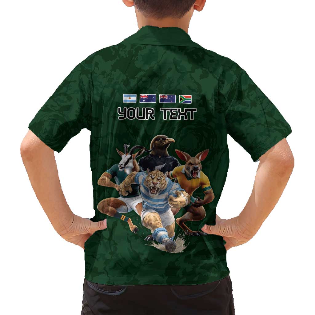 Custom Rugby Southern Hemisphere Family Matching Summer Maxi Dress and Hawaiian Shirt Argentina AUNZ South Africa Mascot Green - Polynesian Pride