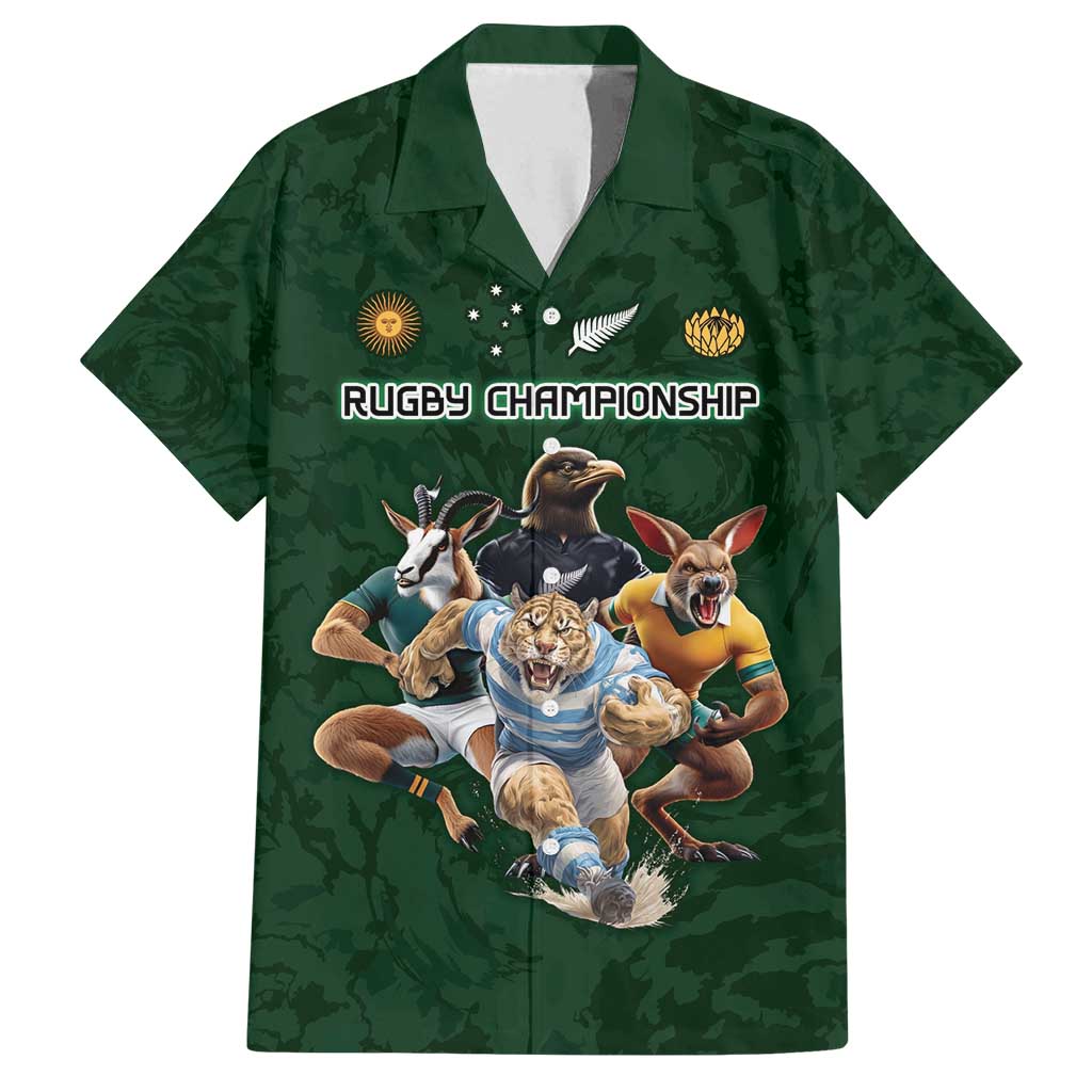 Custom Rugby Southern Hemisphere Family Matching Summer Maxi Dress and Hawaiian Shirt Argentina AUNZ South Africa Mascot Green - Polynesian Pride