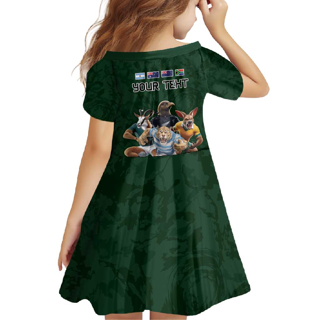 Custom Rugby Southern Hemisphere Family Matching Tank Maxi Dress and Hawaiian Shirt Argentina AUNZ South Africa Mascot Green - Polynesian Pride