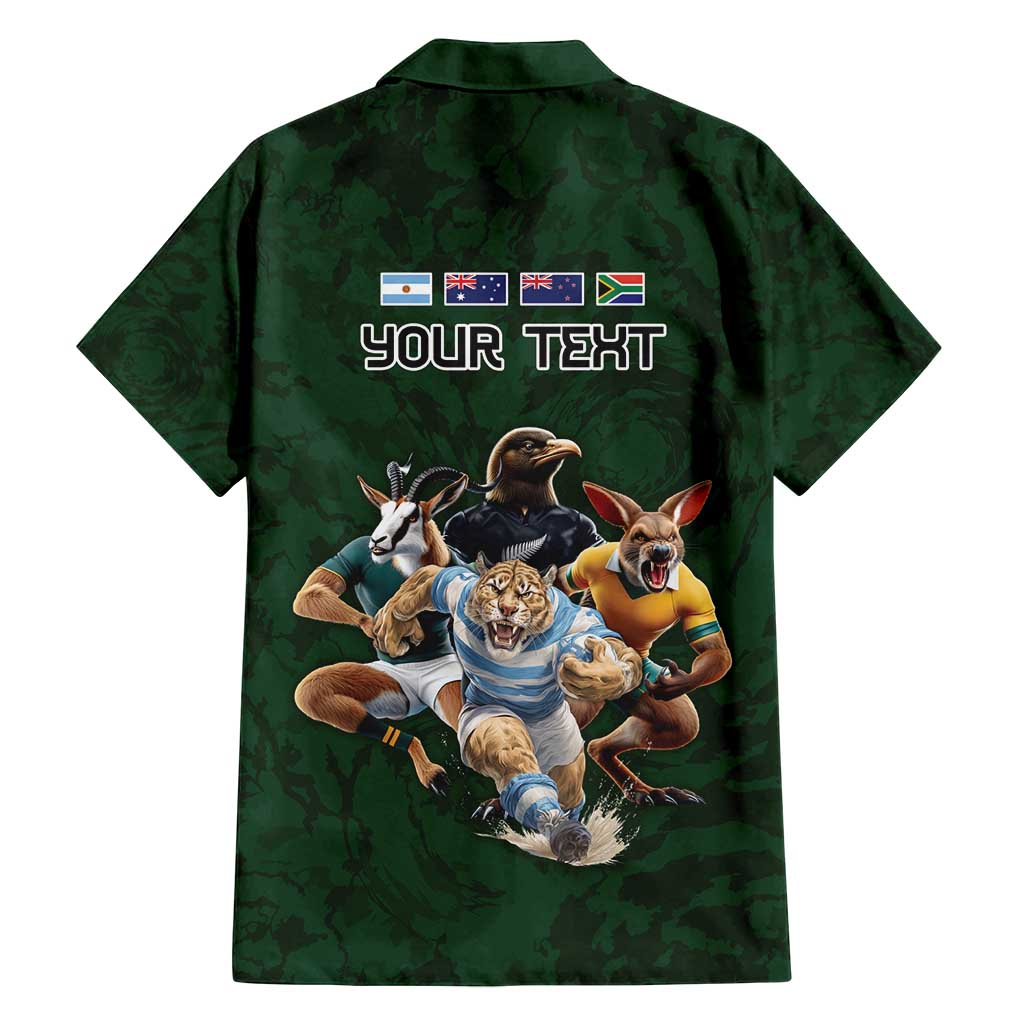 Custom Rugby Southern Hemisphere Family Matching Tank Maxi Dress and Hawaiian Shirt Argentina AUNZ South Africa Mascot Green - Polynesian Pride