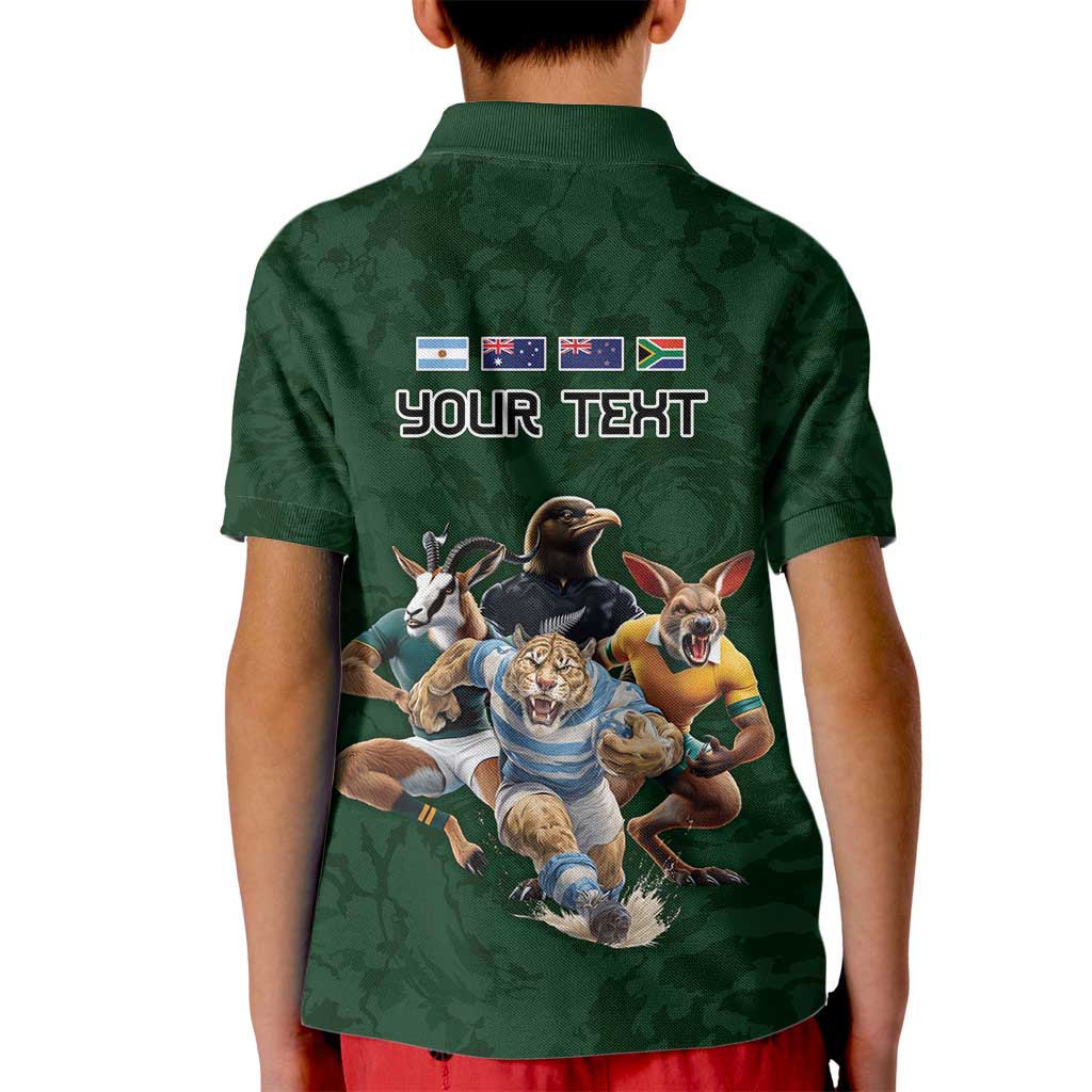 Custom Rugby Southern Hemisphere Kid Polo Shirt Argentina AUNZ South Africa Mascot Green - Polynesian Pride