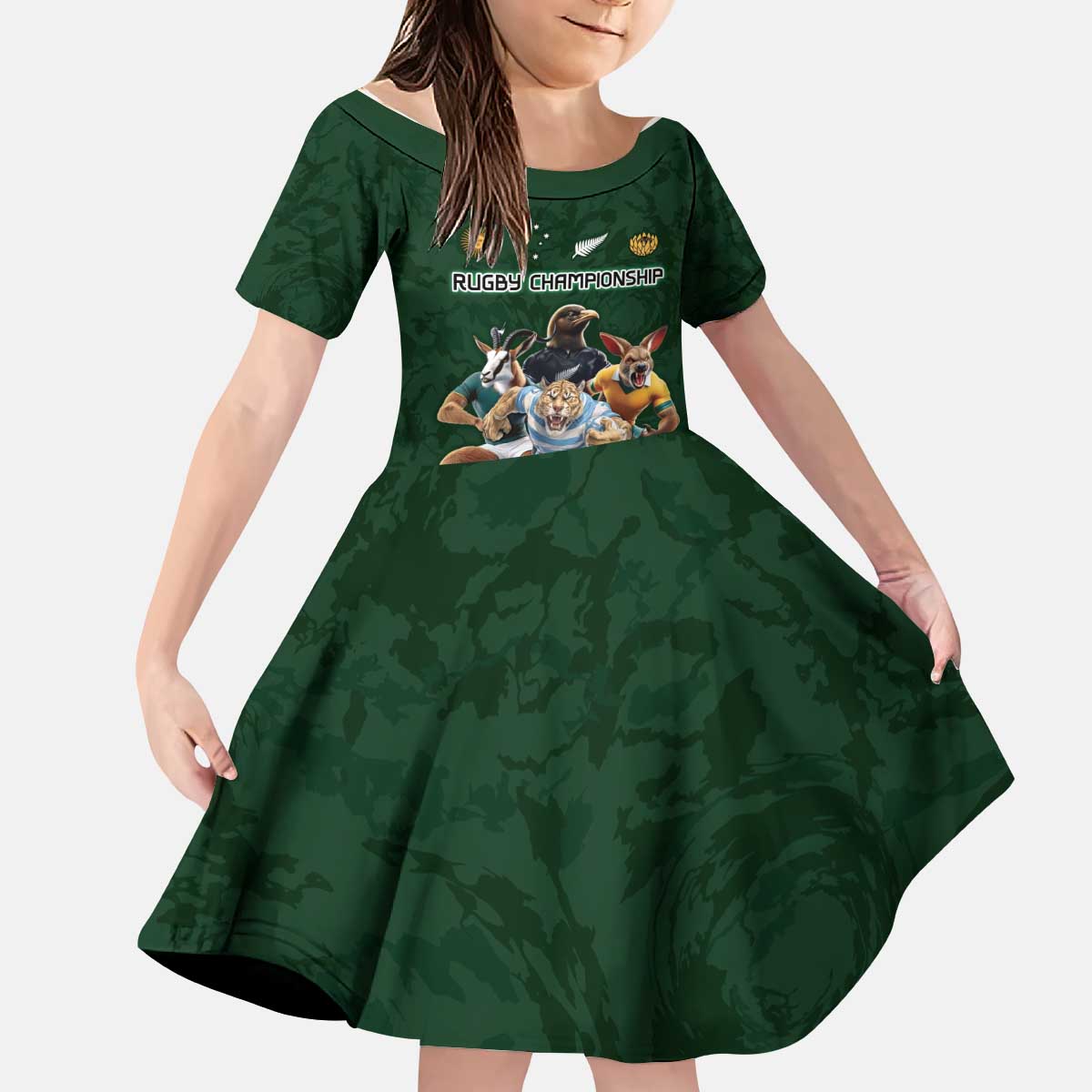 Custom Rugby Southern Hemisphere Kid Short Sleeve Dress Argentina AUNZ South Africa Mascot Green - Polynesian Pride