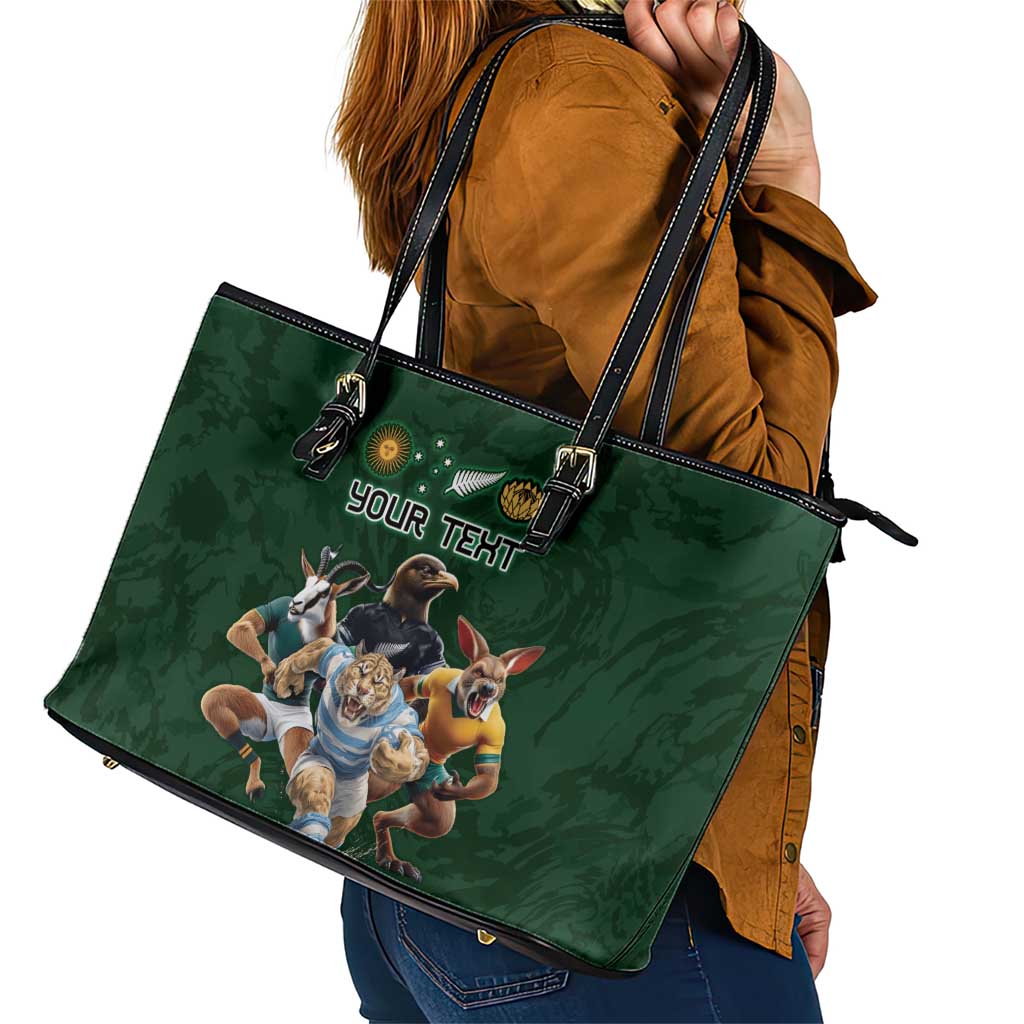 Custom Rugby Southern Hemisphere Leather Tote Bag Argentina AUNZ South Africa Mascot Green - Polynesian Pride