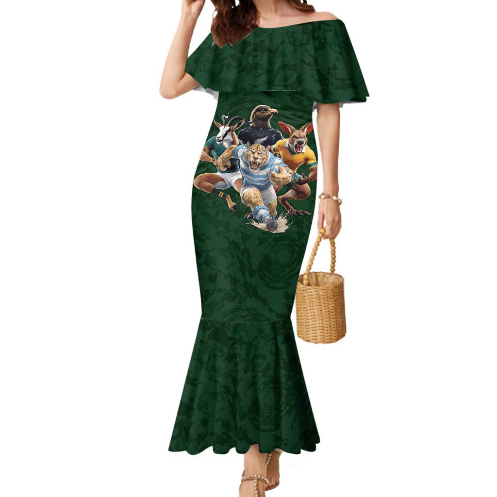Custom Rugby Southern Hemisphere Mermaid Dress Argentina AUNZ South Africa Mascot Green - Polynesian Pride