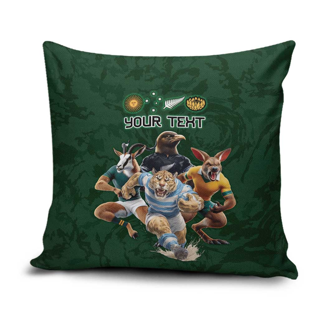 Custom Rugby Southern Hemisphere Pillow Cover Argentina AUNZ South Africa Mascot Green - Polynesian Pride