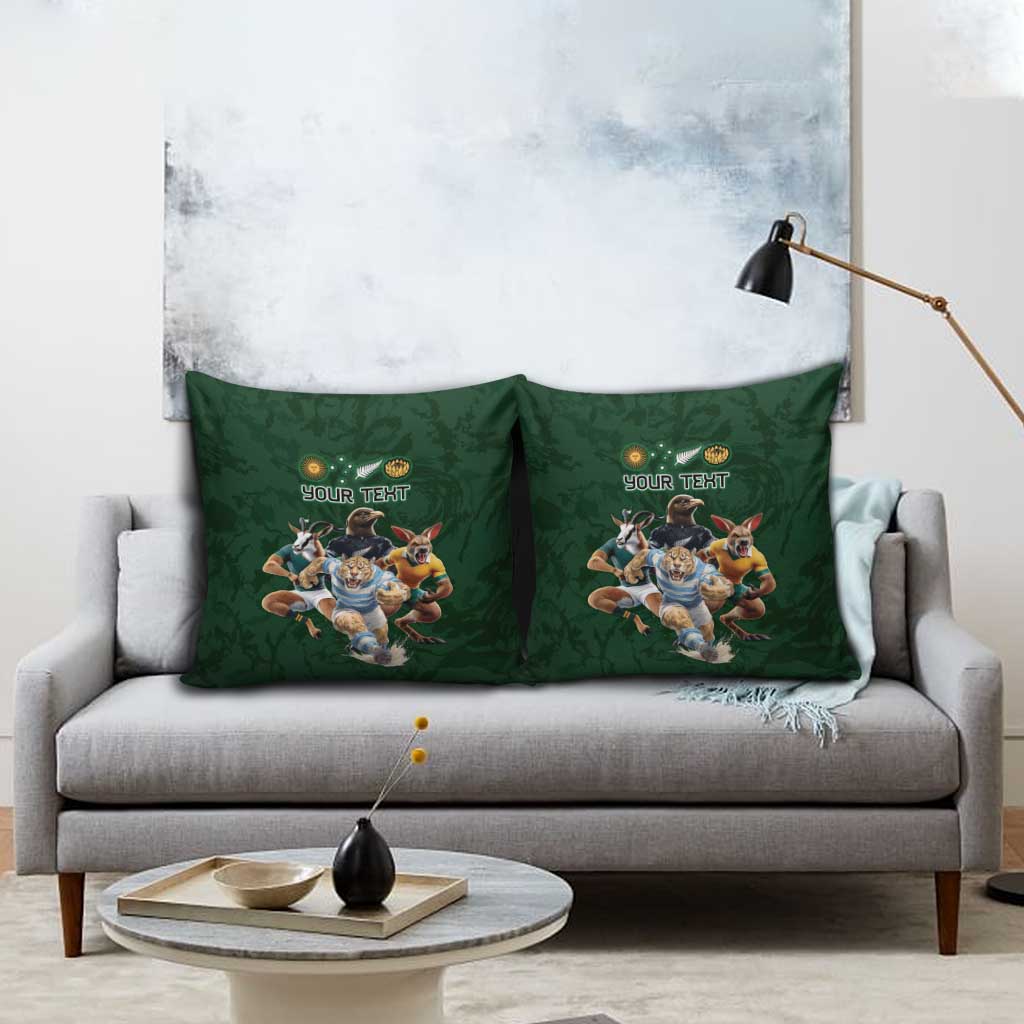 Custom Rugby Southern Hemisphere Pillow Cover Argentina AUNZ South Africa Mascot Green - Polynesian Pride
