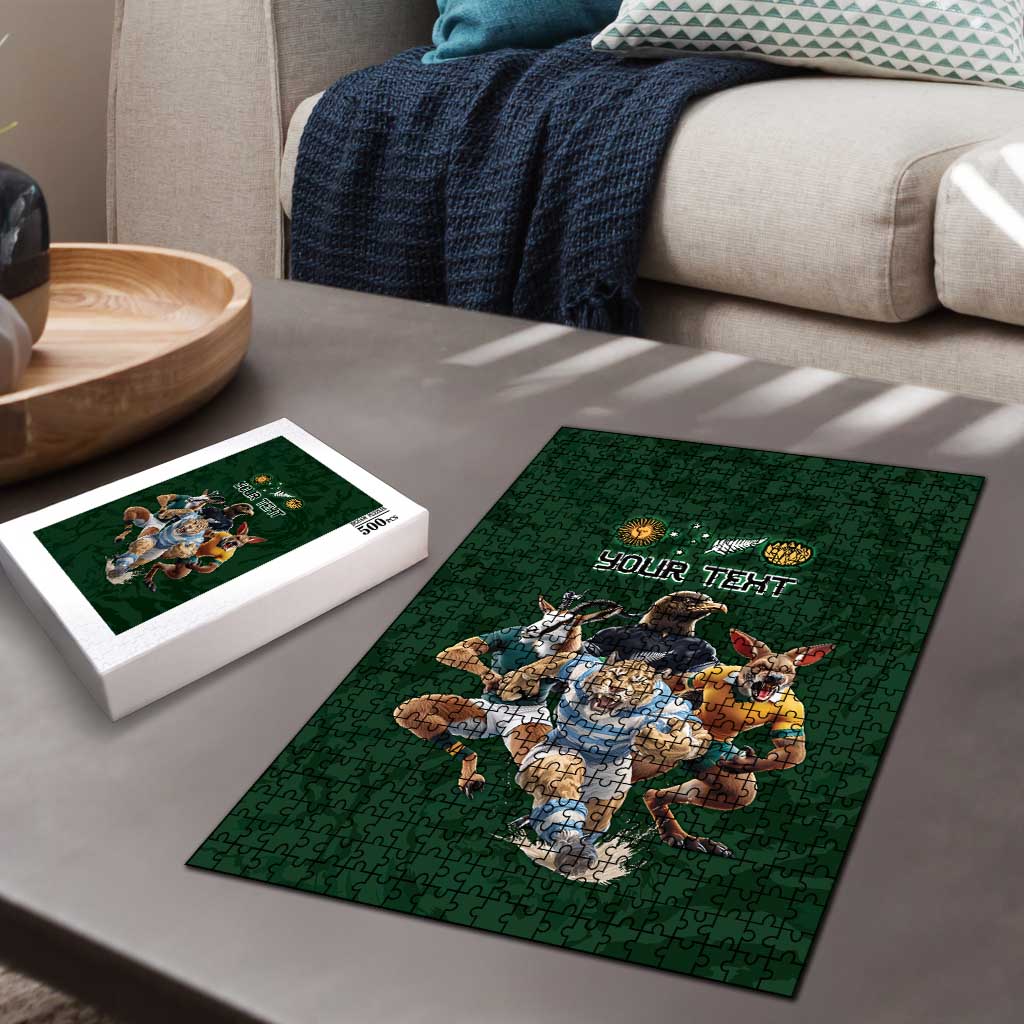 Custom Rugby Southern Hemisphere Puzzle Argentina AUNZ South Africa Mascot Green LT9 - Polynesian Pride