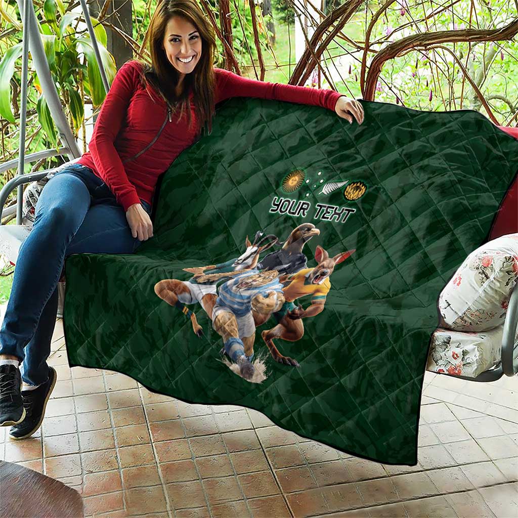 Custom Rugby Southern Hemisphere Quilt Argentina AUNZ South Africa Mascot Green - Polynesian Pride